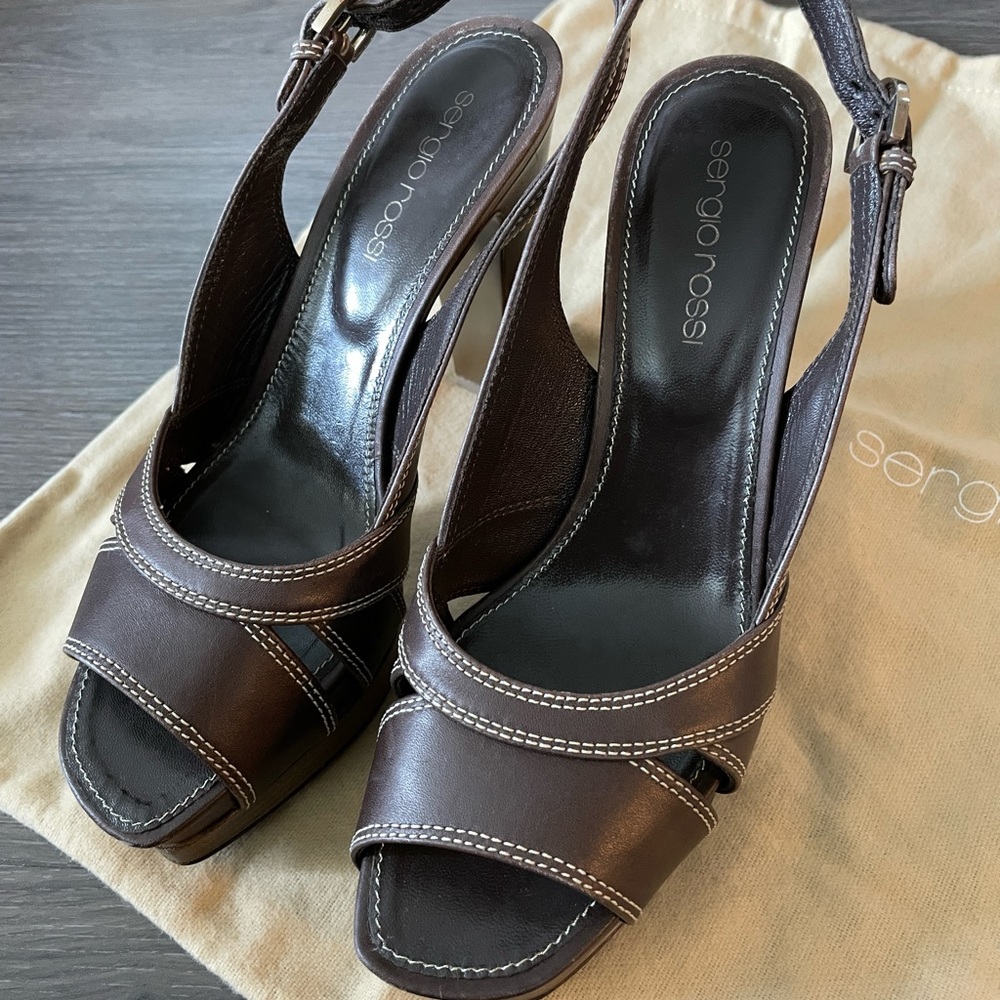 Sergio Rossi Brown Leather Sandal 36 - Picture 4 of 7